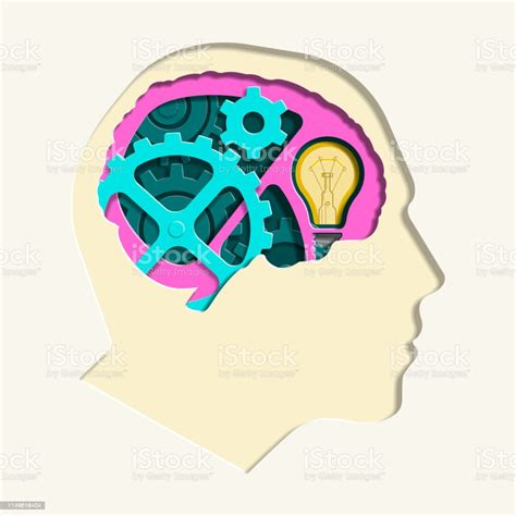 Gear Head Mans Head Paper Cut Out Vector Graphic Stock Illustration ...