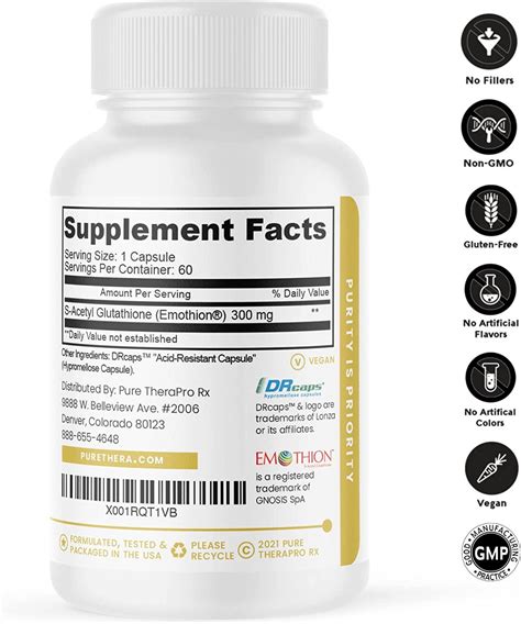 S-Acetyl Glutathione Gold 300mg PER Capsule - 60 DRcaps "Acid-Resistant ...