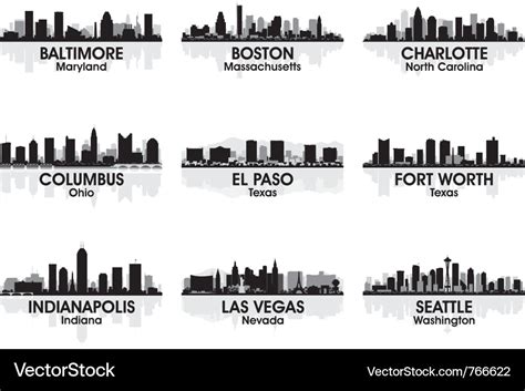 American cities skyline set 2 Royalty Free Vector Image