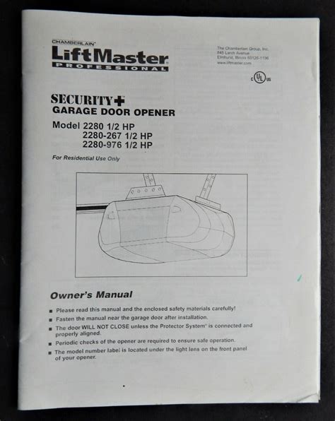 Liftmaster Professional 1/3 Hp Garage Door Opener Manual