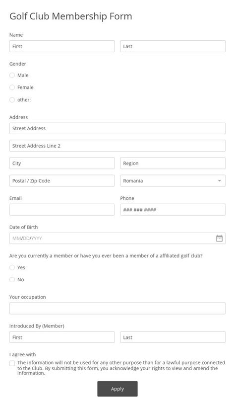 Free Golf Club Membership Form Template | 123FormBuilder