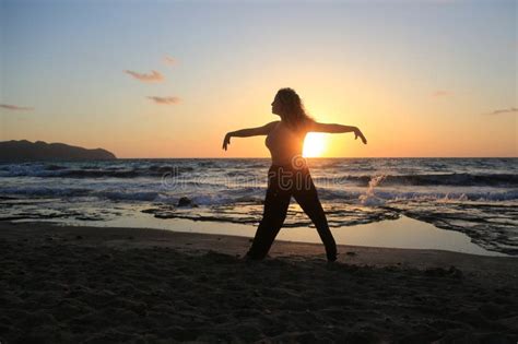 Woman Meditation and Yoga Poses in the Beach Stock Image - Image of ...