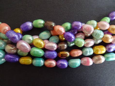 5-6mm Natural & Dyed Cultured Freshwater Pearl Beads, 14 Inch Strand Of About 54 Beads, Colored ...