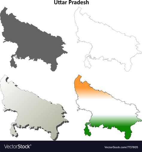 Uttar pradesh blank outline map set Royalty Free Vector