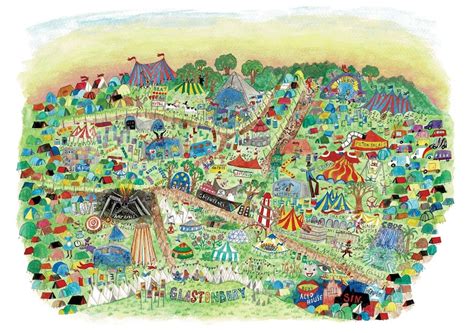 Glastonbury Festival Map Illustrated Map Prints Festival Art - Etsy