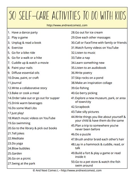 50 Self-Care Activities You Can Do Together With Kids | And Next Comes L - Hyperlexia Resources