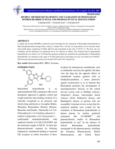 (PDF) RP-HPLC method development and validation of rimonabant hydrochloride in bulk and ...