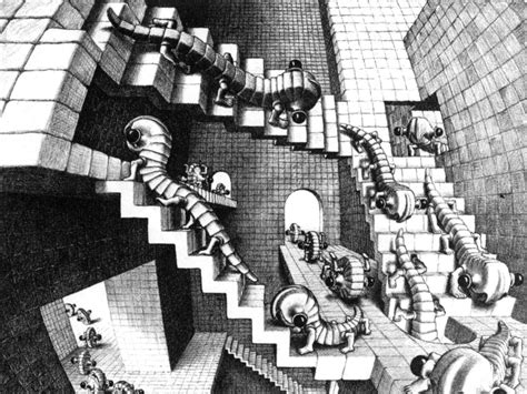 Stairways grayscale mc escher monochrome optical illusions Art HD Wallpaper