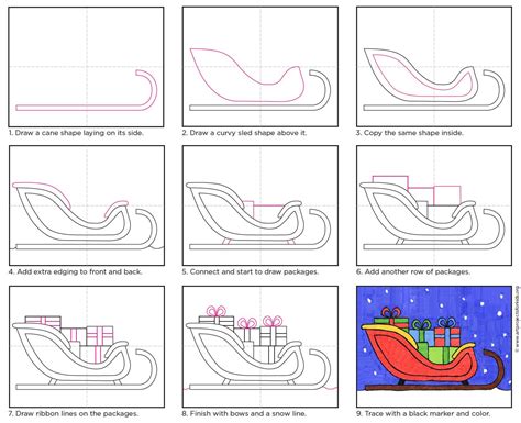 Easy How to Draw Santa’s Sleigh Tutorial Video and Coloring Page | How ...