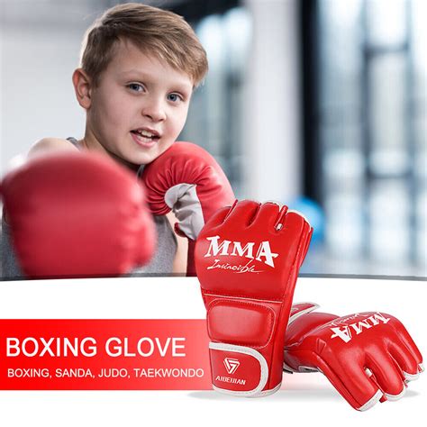 Half Finger Boxing Gloves Wearable PU Breathable Sports Equipment (Red M) | eBay