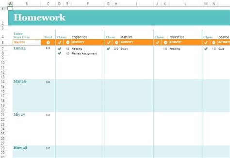 Free Homework Schedule Template For Excel Online