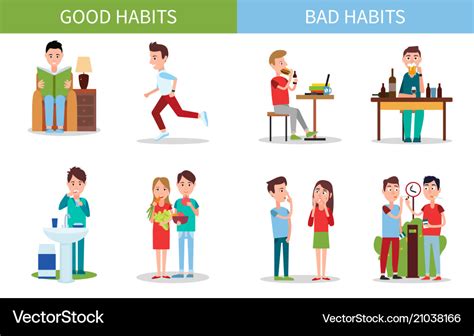 Bad and good habits poster set Royalty Free Vector Image