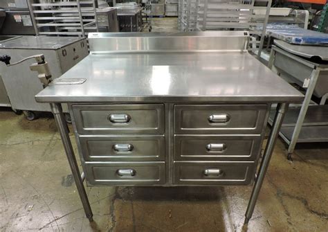 Commercial Stainless Steel Work Table with 6 Drawers & Edlund No. 1 Can Opener | Stainless steel ...