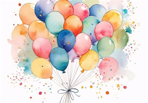 Watercolor Birthday Balloons Free Stock Photo - Public Domain Pictures