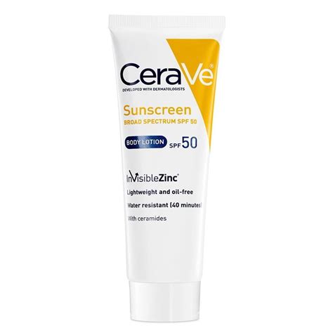 CeraVe Sunscreen SPF 50, Lightweight and Oil-Free Body Lotion, 3.5 oz ...