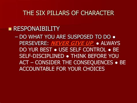 PPT - THE SIX PILLARS OF CHARACTER PowerPoint Presentation, free ...