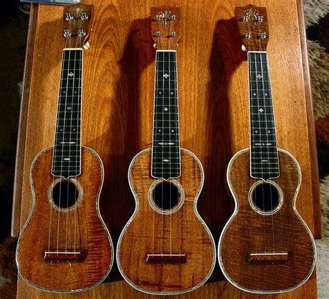 Stunning photo of three rare, vintage Martin style 5 ukuleles. On the ...