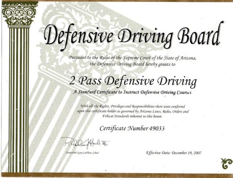 Defensive Driving Course Certificate Template