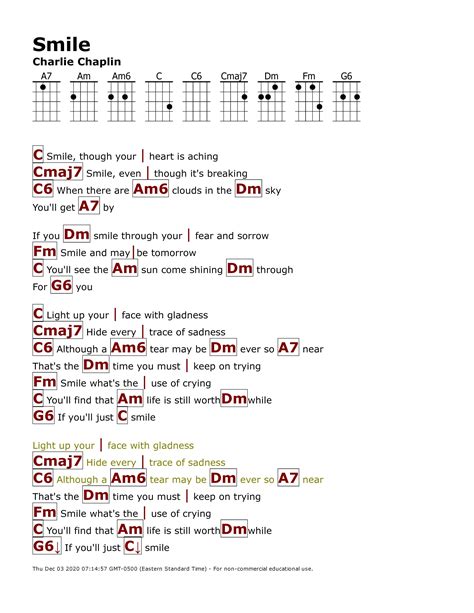 Smile (Charlie Chaplin) | Ukulele songs, Ukulele chords, Ukulele chords ...