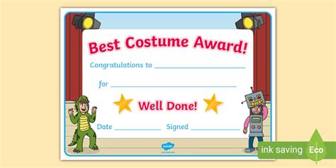 Best Costume Certificate (teacher made) - Twinkl