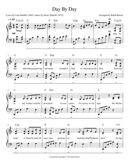 Day by Day - piano solo with lyrics and chords (arr. Kaleb Brasee) by Lina Sandell, Oscar ...