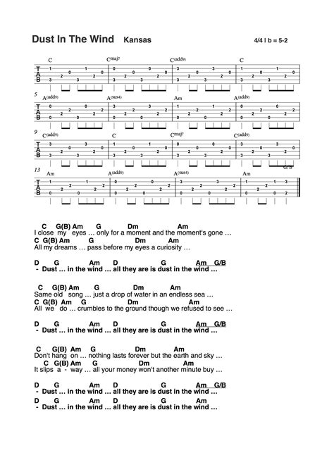 DUST IN THE WIND - Kansas, Cover-Intro-Tutorial • Easy Lesson! • Lyrics ...