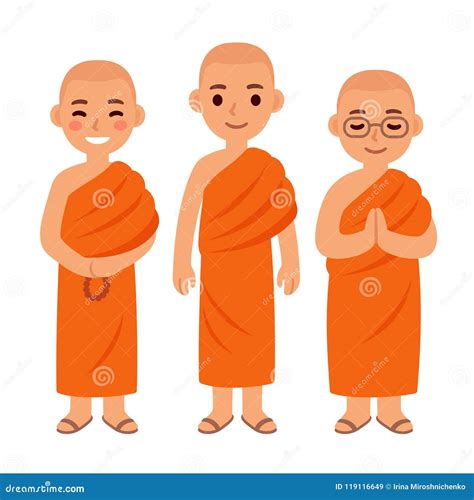 Cute Cartoon Buddhist Monks Stock Vector - Illustration of male, ordination: 119116649