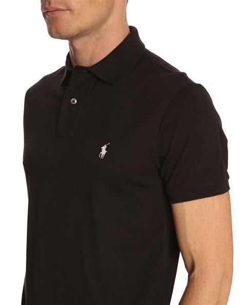 Polo ralph lauren Black Slim-fit Stretch Polo Shirt in Black for Men | Lyst