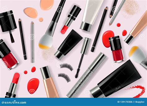 Makeup Banner Template for Online Beauty Store. Poster Design with Beauty Products and Cosmetic ...