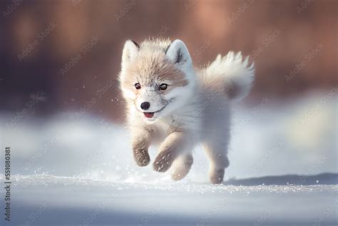 Baby Arctic fox (Vulpes Lagopus) in snow habitat, winter landscape, Svalbard, Norway Stock ...