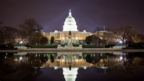 Timelapse Of The United States Capitol Building In Washington DC At Night From Across The Tidal ...