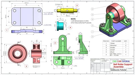 Belt Roller Support Assembly | Solidworks tutorial, Solidworks ...