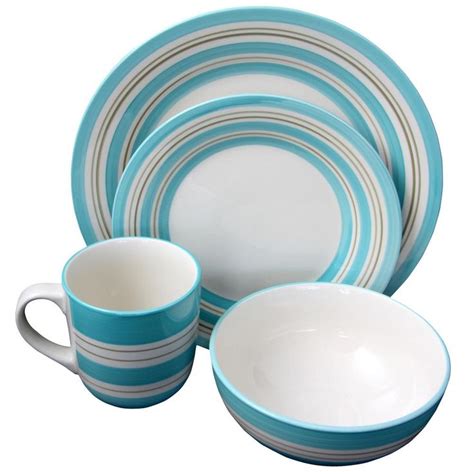 Gibson Sunset Stripes 16-Piece Teal Dinnerware Set-98599942M - The Home ...