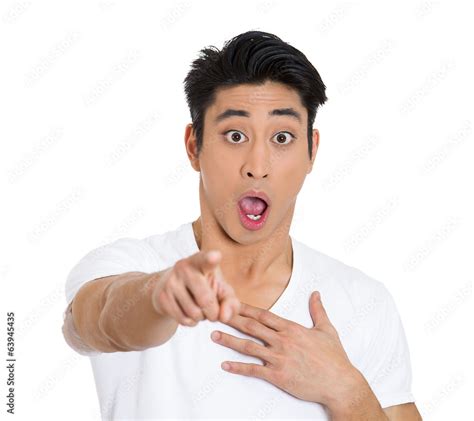 Shocked man pointing finger at you camera, white background Stock Photo | Adobe Stock