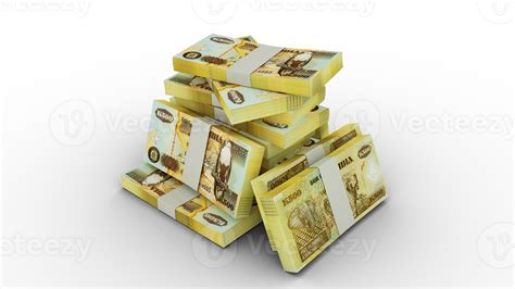 3d rendering of Stack of 500 Zambian kwacha notes. bundles of Zambian currency notes isolated on ...