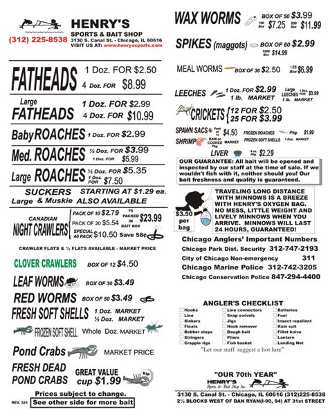 Bait Menu - HENRY'S SPORTS & BAIT