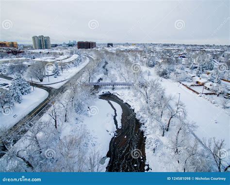 A Beautiful River in Denver Colorado. Snow Covered Winter Season Stock Photo - Image of colorado ...