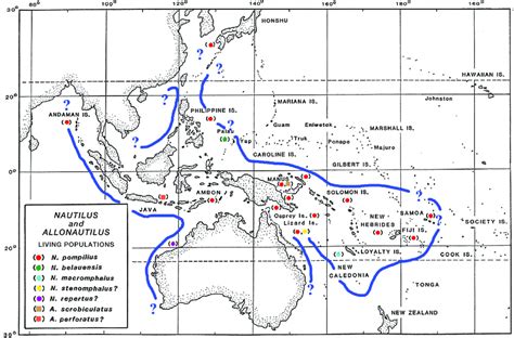 Distribution of living populations of Nautilus Linnaeus, 1758 and ...