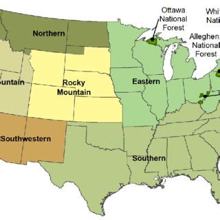 Map of US Forest Service National Forest System regions, with project ...