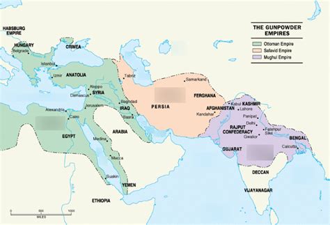 AP World Map of Gunpowder Empires: Empires & Bodies of Water Diagram | Quizlet