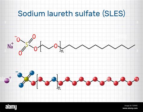 Sodium laureth sulfate SLES molecule. It is an anionic surfactant used ...