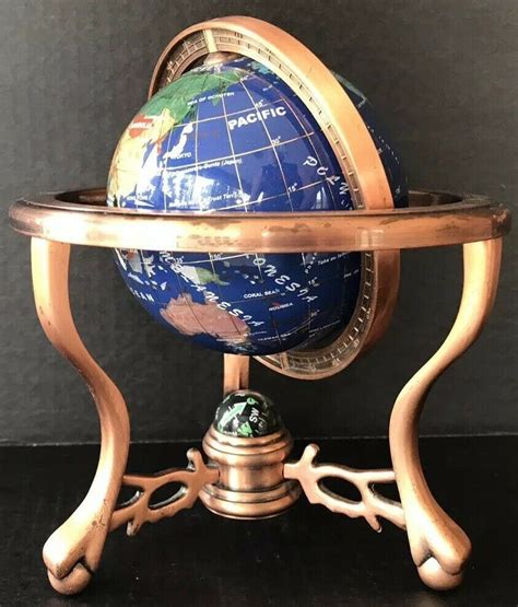 Gemstone World Globe 9” Desktop Tabletop Blue Lapis Semi Precious Stones Copper | Semi precious ...