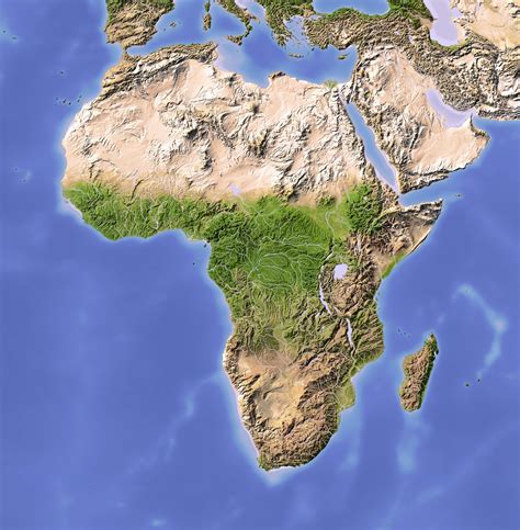 Africa, shaded relief map, colored for vegetation. - The Edge of Adventure