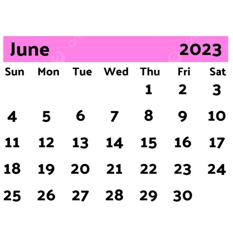 Pink June 2023 Calendar, 2023 Calendar, Calendar, June PNG and Vector with Transparent ...