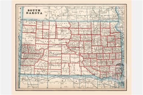 Vintage South Dakota Map 1893 Old Map of South Dakota | Etsy