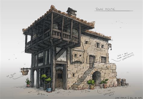 ArtStation - Town House, Gabe Kralik | Environment concept art, Medieval houses, Fantasy landscape