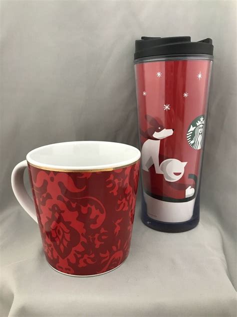 2 Starbucks Red Holiday Mugs 2004 With Gold Trim And 2011 Sledding ...