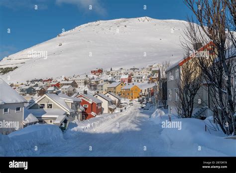 Clear winter day in Honningsvag, Norway Stock Photo - Alamy