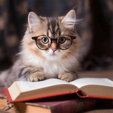 Scenery Photos-cute cat wearing glasses reading a book