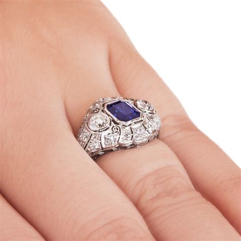 Vintage Asscher Cut Sapphire Ring - Antique Sapphire and Diamond Ring